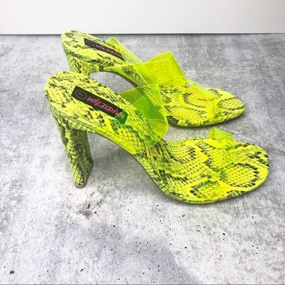 Neon Yellow Lucite Dual Strap Open Toe Heel Sandal - Picture 4 of 6